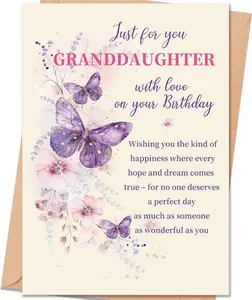 Birthday Card with Elegant Butterfly & Floral Design 5.3 x 8 Inches Premium 300gsm Recycled Cardstock Gift for Her