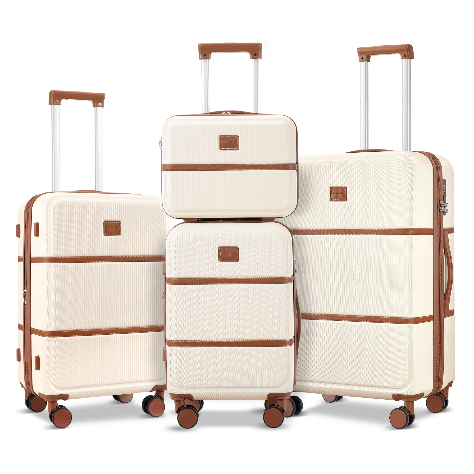 4 Piece Expandable Luggage Set, Retro Beige Hardside Suitcases with Spinner Wheels, Lightweight Travel Luggage for Women Men Teens, Perfect for Vacation, Weekend Getaway, Summer Travel, Holiday,Back-to-School Trips