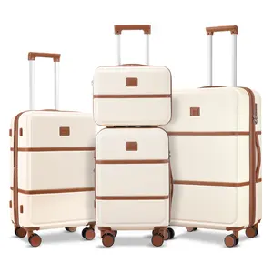 4 Piece Expandable Luggage Set, Retro Beige Hardside Suitcases with Spinner Wheels, Lightweight Travel Luggage for Women Men Teens, Perfect for Vacation, Weekend Getaway, Summer Travel, Holiday,Back-to-School Trips