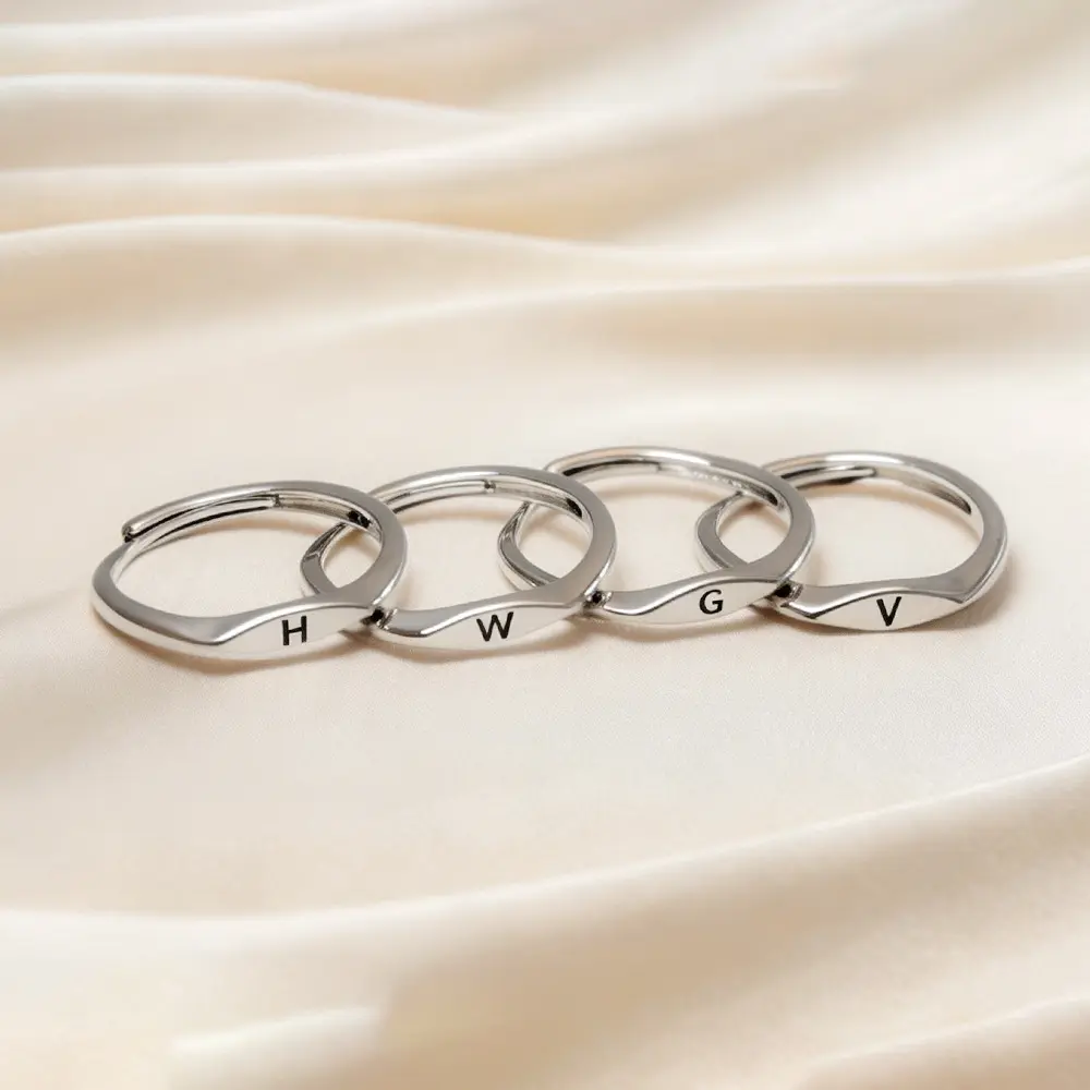 Alphabet Letter Ring - 26-Letter Metal Open Band, Stylish Plain Jewelry, Unisex Accessory for Couples, Gift Item