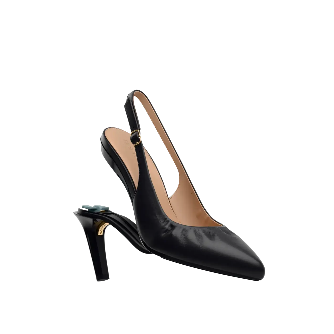 Slingback Buckle Pump - Coal Leather 4" Stiletto Slingback Buckle Pump - Coal Leather 4" Stiletto