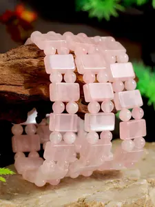 Natural Rose Quartz Bracelets, Trendy Crystal Bangle Jewelry, Perfect Gift for Girls & Women, Ideal for Easter & Mother's Day