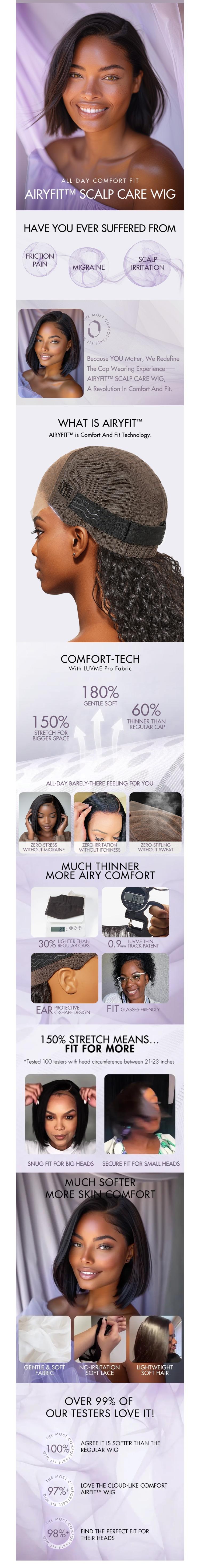 Luvme AiryFit™ Scalp Care Wigs - Brown Highlights Silky Blunt Cut Bob Snugfit Glueless Minimalist HD Lace Wig Pre-Cut Lace