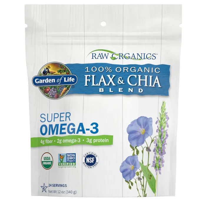 Garden of Life Raw Organics 100% Organic Ground Flax Seed & Chia Blend, Gluten Free Golden Flaxseed Meal Plus Premium Black Chia Seeds, 24 Servings