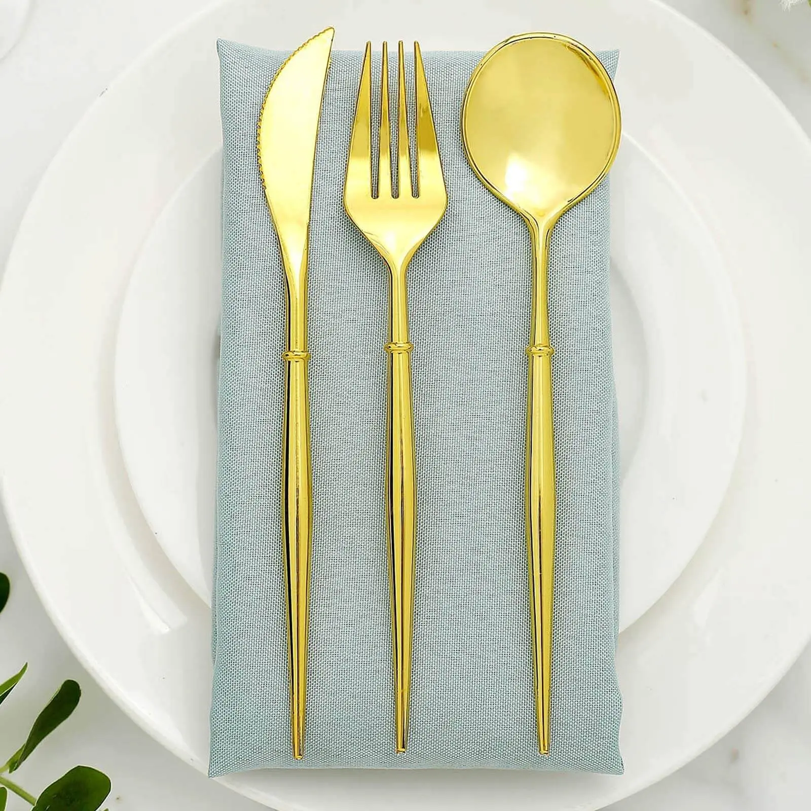 Disposable Plastic Modern Flatware Tableware Set - 24-Pack 8" Gold-Toned Heavy-Duty BPA-Free Default Set with Forks, Knives, Spoons, Ideal for Party, Everyday Use, Hand Wash Compatible
