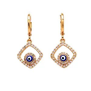 Blue Evil Eye Zirconia stones Dangle huggies Earrings gold filled