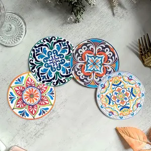 Floral Pattern Coaster, 8 Counts/set Heat Resistant Non-slip Placemat, Decorative Coaster for Home Kitchen Dining Room