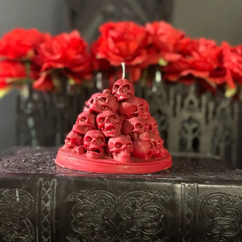 Tower of Skulls Candle | Pillar Wax Candle | Butterscotch & Burbon Scented |  Decor Candle | Gothic Candle | Goth Decor | Dark Academia