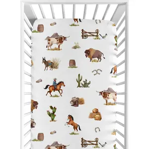 Sweet Jojo Designs Fitted Baby Crib Sheets (Western Cowboy) for Boys, Infant Nursery, Toddler Room - Standard Size (Country, Wild West, Southern Charm, Horse, Steer, Cow, Farm Animal, Desert, Cactus)