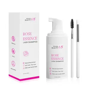 VEYESBEAUTY Roselle Lash Cleansing Foam – Rose-Infused Gentle Makeup Remover for Lashes & Extensions, Sulfate-Free Alcohol-Free with 2 Precision Brushes for Daily Lash Care at Home