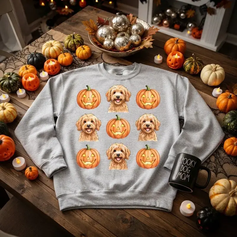 Gildan 18000 Unisex Crewneck Sweatshirt – Custom Dog Breed Halloween Sweatshirt - Personalized Pet Portrait Sweater - 30+ Breeds Available - Perfect Gift for Dog Moms & Dads, Cold Wash, Hang Dry Or Tumble Dry On Low, Fashion, Graphic