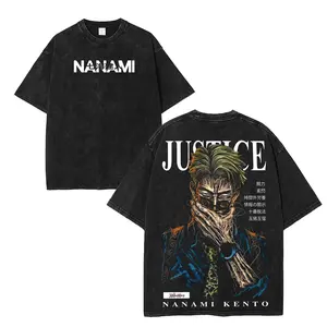 Vintage Nanami JJK Acid Washed T-Shirt, Jujutsu Kaisen Merch, Grunge Anime Washed Oversized Tee, Aesthetic Anime Streetwear Gift Seamless Top