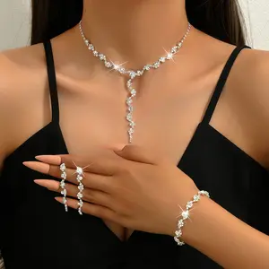 Women's Rhinestone Jewelry Set - Necklace Bracelet Earrings Elegant Party Daily Accessory