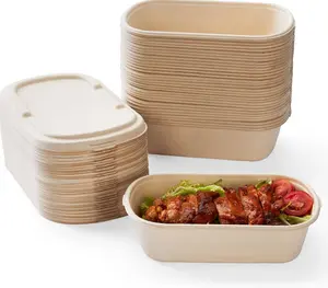34oz Disposable Food Containers with Lids – Sugarcane Pulp Takeout Boxes, Microwave Safe Meal Prep Containers, Leak Resistant To-Go Food Boxes, 50 Pack