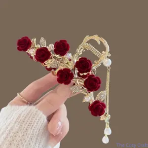 2026 New French Style Large Metal Rose Shark Hair Claw Clip, Elegant Versatile Non-Slip Barrettes Hair Accessories Ideal for Women Back Head Bun Hairstyle & Daily Fashion Styling
