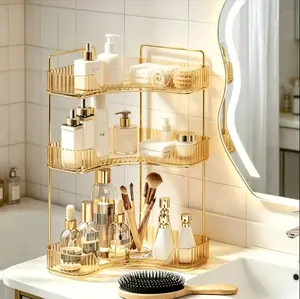 3-Tier Modern ABS Waterproof Corner Bathroom Counter Organizer - Easy-to-Install Multi-Tray Set, Bathroom Decor for Shower, Makeup, Mother's Day Gift
