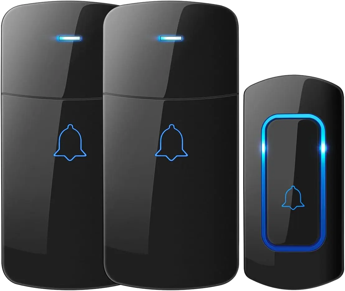 Big Spring Deal - Smart Wireless Doorbell Ringer D-3C Kit, Home Security System for Homeowners, 1300ft Long Range Chime, 52 Melodies, LED Flash, 2 Receivers, 1 Push Button (Black) - Bells Doorbells & Intercoms