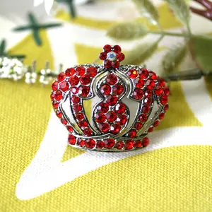 Vintage Crown Brooch  Pave Red Crystal Antique Crown Pin Brooch