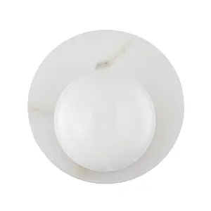 Cobalt Sconce With Opal Glossy Globe & Alabaster Disc - Elegant Wall Lighting For Any Space