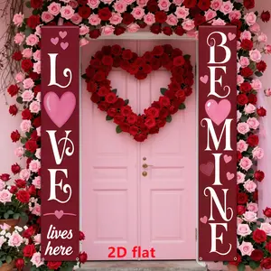 Valentine's Day Decoration Banner Set, Romantic Porch Hanging Welcome Sign, Durable Polyester Fiber, Perfect Outdoor & Indoor Decor, Party Decorations Banners