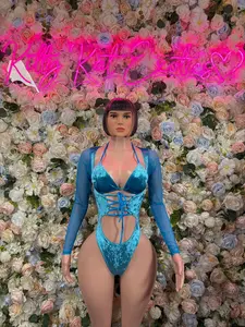 Bottlegirl Bodysuit Turquoise Velvet  - Bartender Luxury Design | Exotic Dancewear Festival Outfit Rave