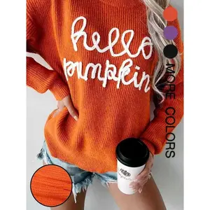 Women’s Autumn/Winter New Design Letter Jacquard Crewneck Pullover Sweater, Casual Loose Fit Soft Knit