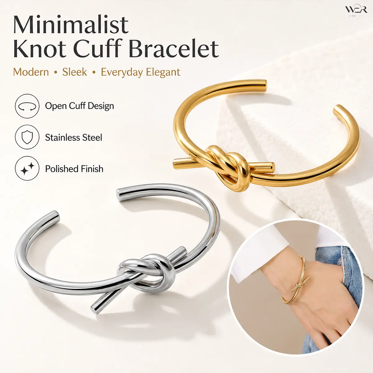 Women's Silver Knot Open Cuff Bracelet - Arm Candy Accessories, Band Thickness 4 mm, Inner Diameter 60 mm, Faux Luxury Modern Casual Costume Jewelry, Sparkling Lightweight Comfortable Versatile, Daily Wear & Special Occasion Accessory, Summer Gift