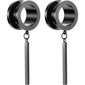Minimalist Vertical Bar Geometric Dangle Ear Tunnels Surgical Steel Expander Dangle Gauges Stretcher Piercing
