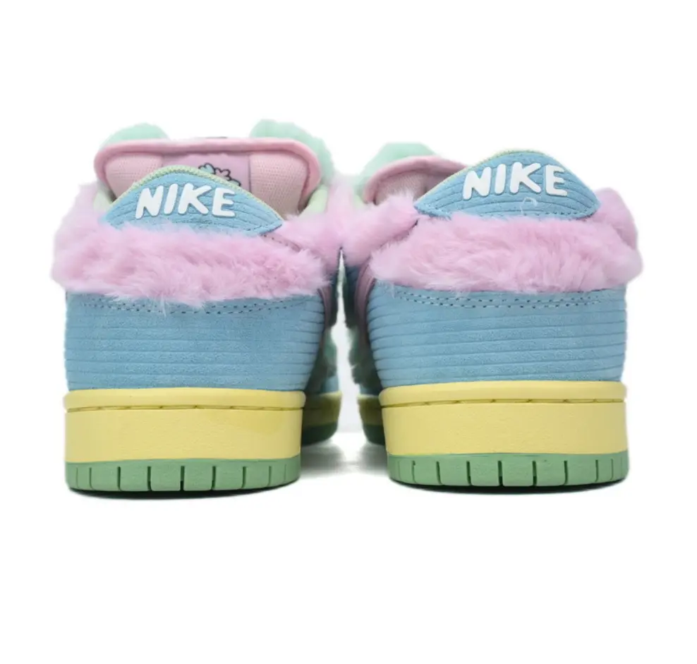 Cute Pastel Macaron Low Top Sneakers, Mint Green Upper, Pink Swoosh Detail, Yellow Laces, Purple Tongue, Unisex Y2K Kawaii Street Shoes