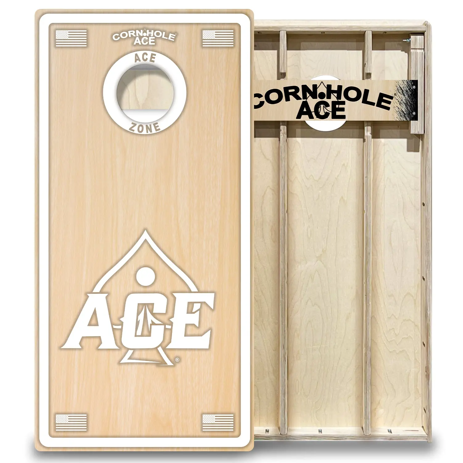 ACE Zone Elite White Full-Size 2x4ft Baltic Birch Cornhole Board Set - Sturdy, Stable, Heavy-Duty, Quiet Lawn Game for Leagues, Practice, 2X4ft Boards
