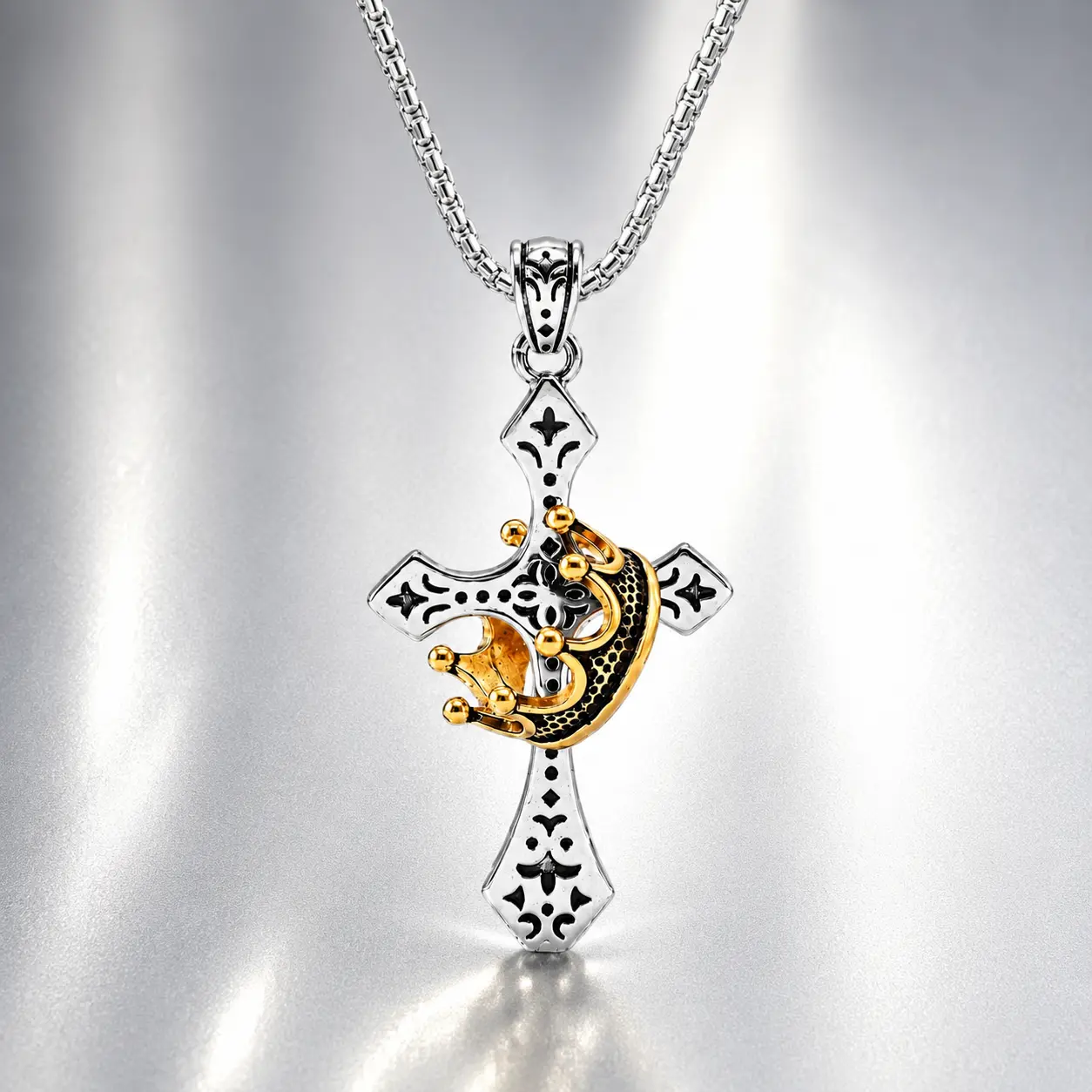 Unisex Cross Necklace with Rotatable Crown, Spinner Pendant, Fidget Stress Relief, Gothic Faith Jewelry, Silver Gold Statement Gift， Accessories for Women Freak Gifts for Her