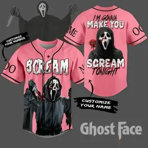 Ghostface Pink Baseball Jersey Scream Inspired Im Gonna Make You Scream Tonight Custom Name Shirt