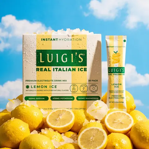 NEW Instant Hydration - LUIGI'S Lemon Italian ice -Daily Electrolyte Powder Stick, 30pk - Zero Sugar Drink Mix Packets, Electrolytes and Minerals, Magnesium, Potassium
