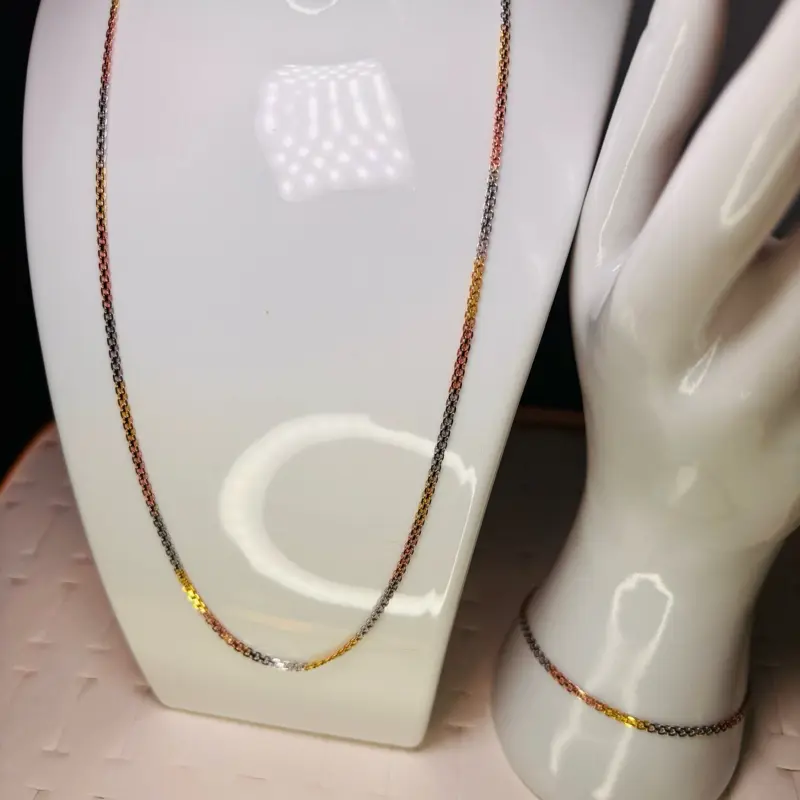 Lindo set Tri color de plata italiana 925 ideal para cualquier ocasión de excelente calidad collar size 18 y pulsera size 8 de 2.2 mm de grueso