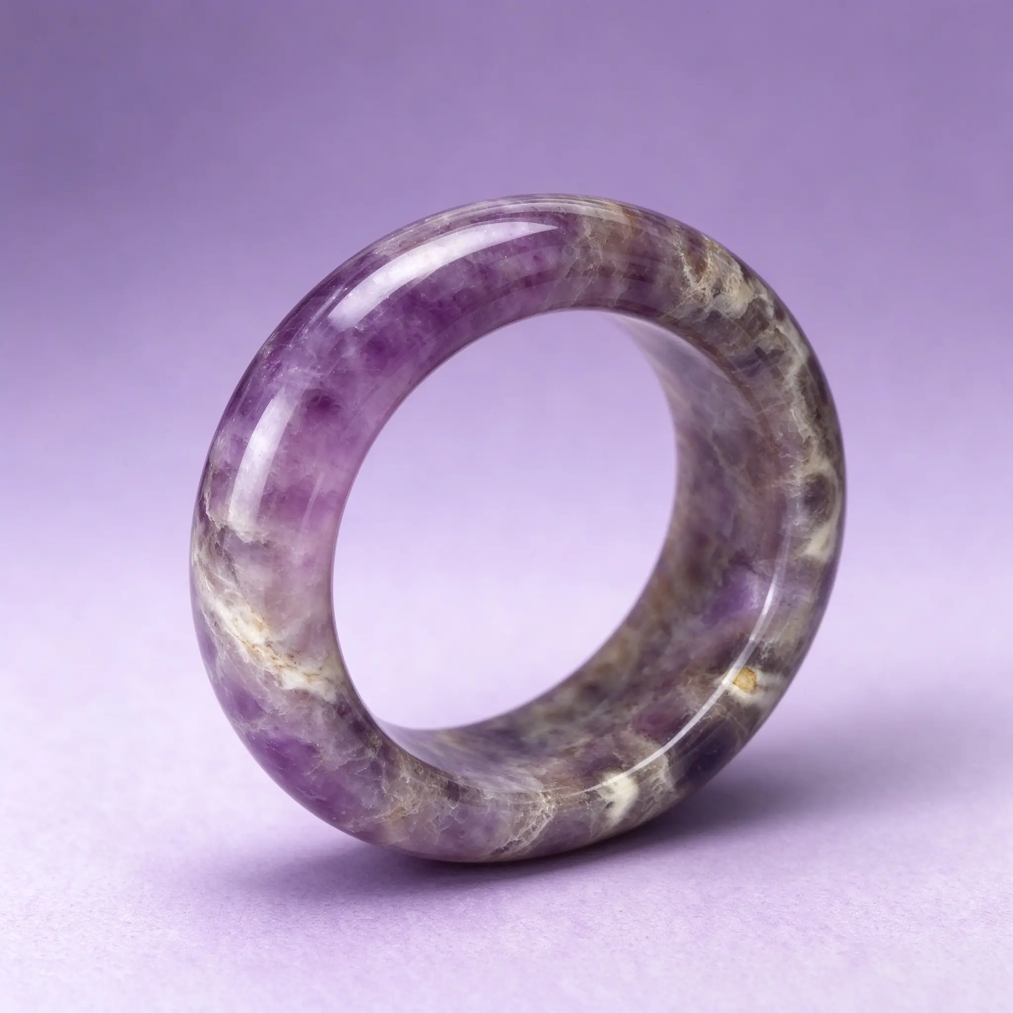 Purple Auralite Bangle, Round Band Crystal Bracelet for Women Natural