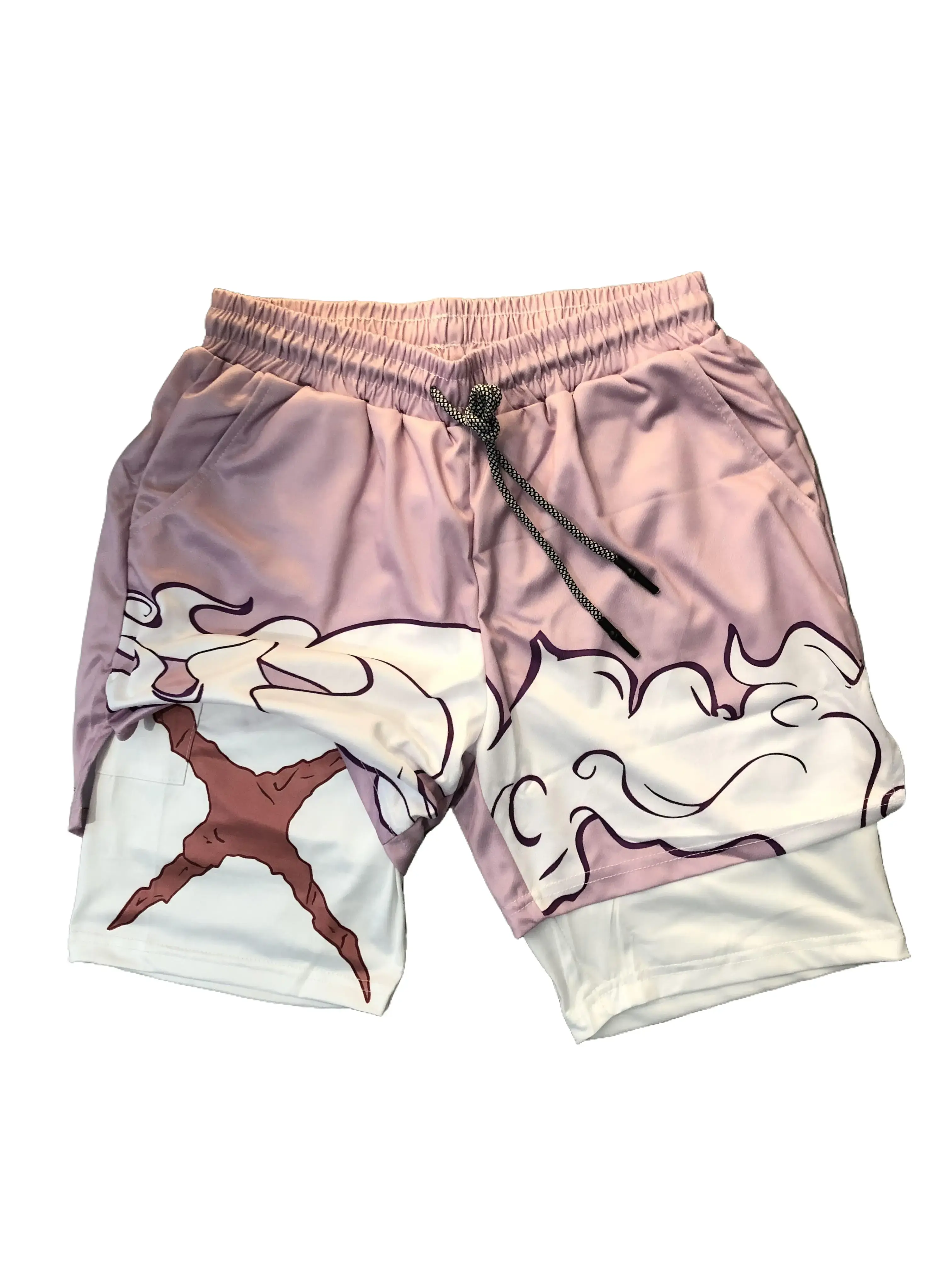 One piece 3d Digital Printing Performance Shorts Summer Double Layer Beach Pants Fitness Training Pant Sports