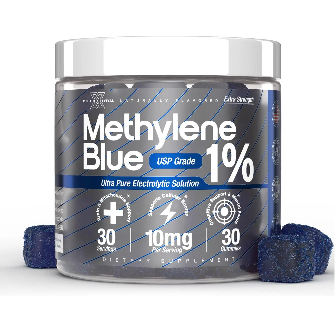 Peak Revival Methylene Blue Gummies 10mg Per Serving, Supports Cognitive Function, Cellular Energy & Mental Focus | USP Grade 1% | 30 Gummies