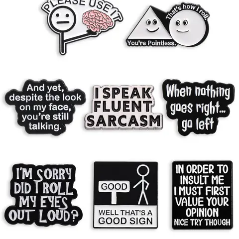 8-Piece Sarcastic Self-Deprecating Enamel Badge Set, Perfect for Collectible Pins, Badge Collectors, Office Humor, and Funny Gifts for Sarcasm Lovers, Pin Badge
