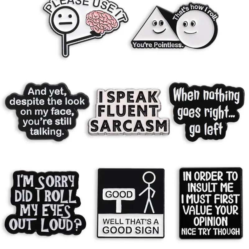8-Piece Sarcastic Self-Deprecating Enamel Badge Set, Perfect for Collectible Pins, Badge Collectors, Office Humor, and Funny Gifts for Sarcasm Lovers, Pin Badge