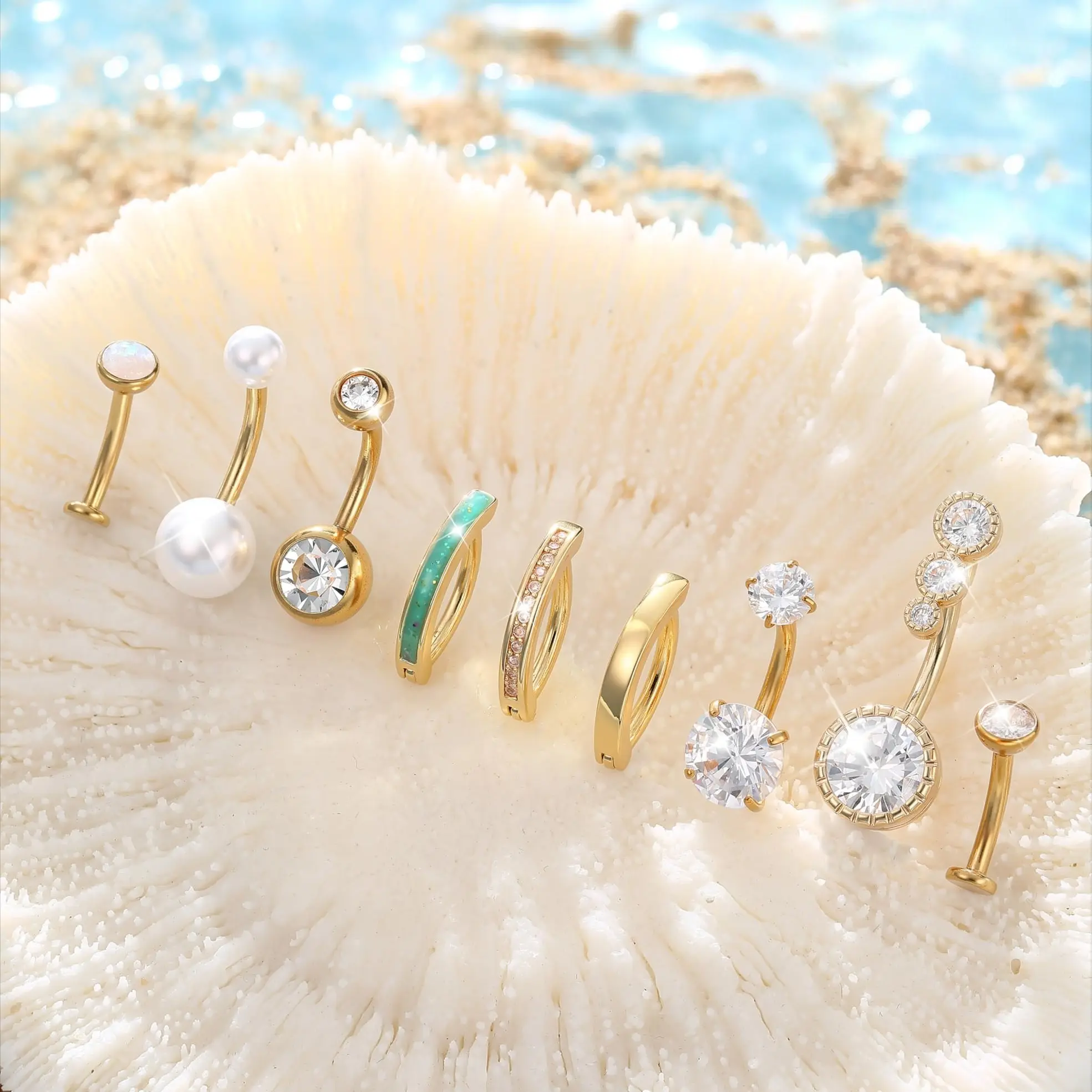 Gold-Plated Belly Button Rings, Surgical Stainless Steel Belly Rings, CZ Clicker Belly Button Piercings for Women — Pack
