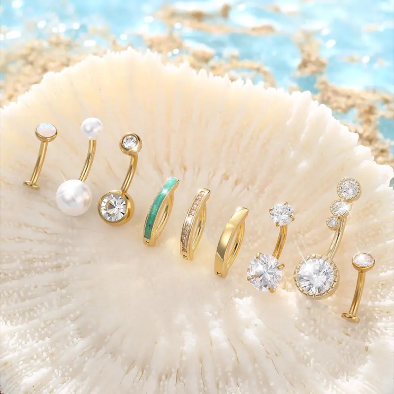 Women’s silver/gold plated surgical stainless steel CZ clicker belly button rings pack for navel piercings
