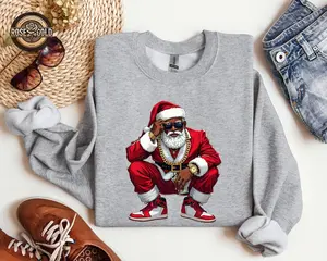 Black Santa Christmas Crewneck Sweatshirt, Hip Hop Santa African American Xmas Sweater, Gifts for Him