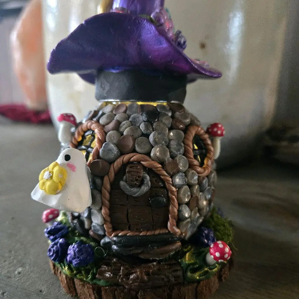Willow Star The Witch's Hollow Cottage Illuminated Mini Mushroom House OOAK Hand Sculpted with Triple Goddess Moon & Hidden Stash Jar Polymer Clay Art