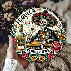 1 piece 7.87inch Round, vivid Grim Reaper decoration with floral ornament, perfect for home, bar, coffee shop or garage, coffee shop mural| Vivid Wall Art| Metal Surface, Mexican Home Decor, Hanging Room Decor, Wall Ornaments