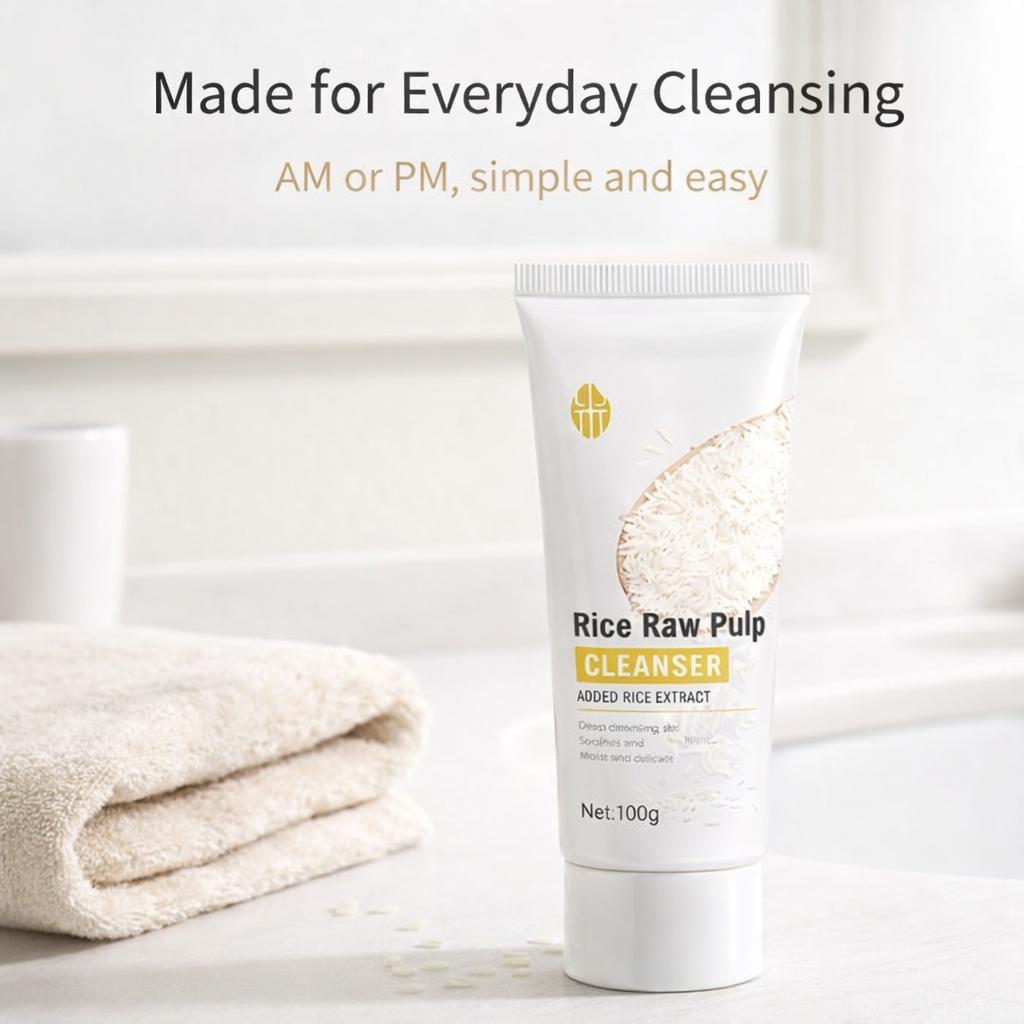 【Mother's Day gift】【Buy 1 Get 1 Free】Rice Raw Pulp Cleanser with Rice Extract, Creamy Foaming Face Wash for Daily Cleansing, Soft & Fresh Finish, 100g