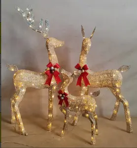 3-Piece Large Lighted Christmas Deer Family Set Outdoor Yard Decoration with 210 LED Lights