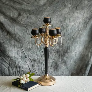 5-Arm Metal Tealight Candelabra Gold/Black 25" - Stylish Table Centerpiece for Events