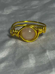 Rose Quartz size 9 gold-tone copper wire-wrapped rings