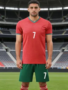 Kids Soccer #7 Jersey Kit with Shorts, Youth Sizes, Red Portugal Style Home Uniform Set, Boys Girls Athletic Training Outfit