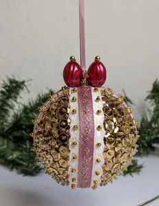 Vintage Handmade Pink Beaded Pushpin Ornament